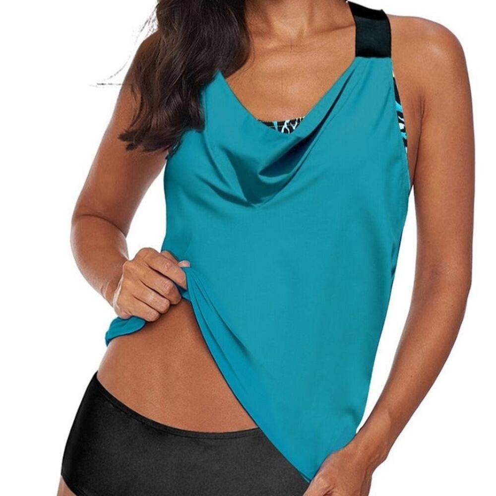 Tankini Swim Racerback NWT Top & Sports Bra Cowl Neck Green Black Gerry XL